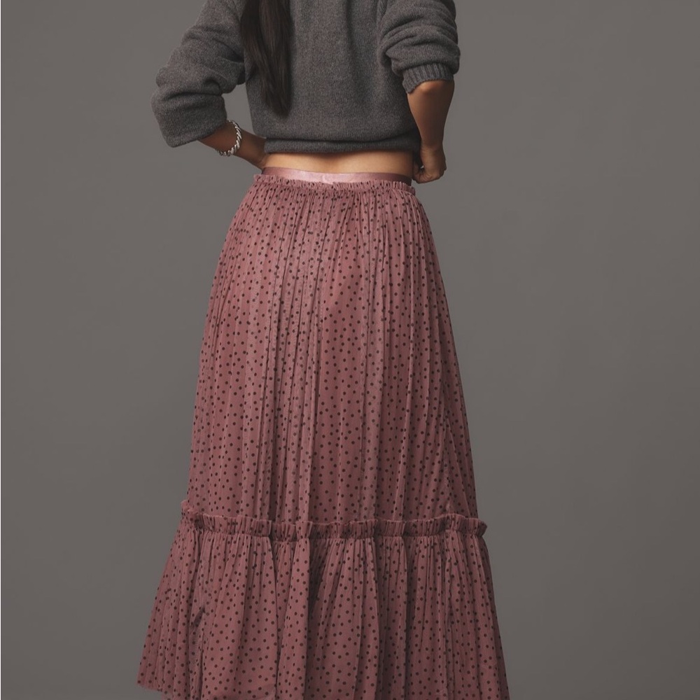 Anthropologie Midi A-Line Tiered Tulle Skirt